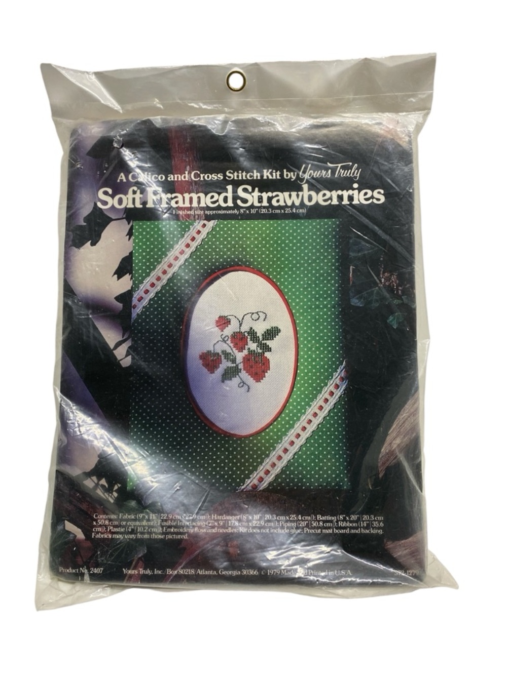 8A* Yours Truly cross stitch kit Soft Framed Strawberries No. 2407 1979 “8X10”